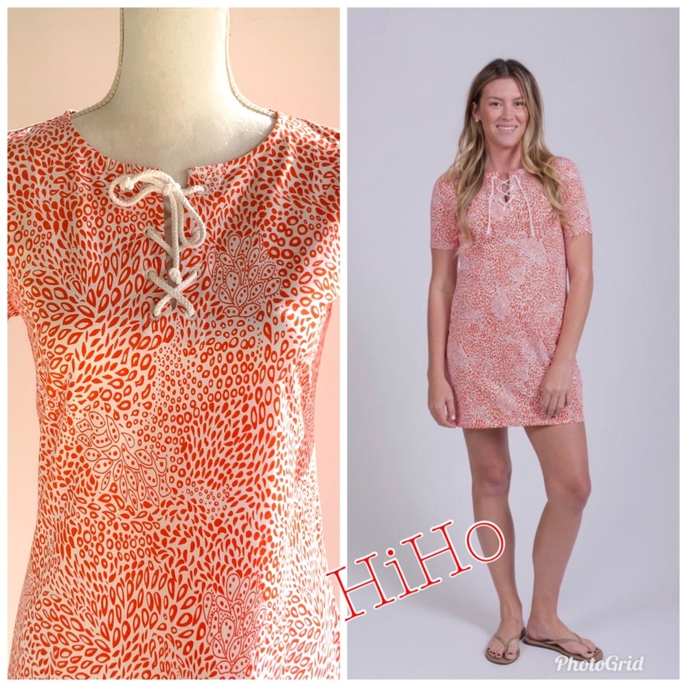 HIHO Sandy Cay Printed Cherry Tomato Short Sleeve Mini Dress Front Tie Small